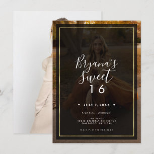Donkere fototint overlay goud moderne Sweet 16 Kaart