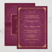 Donkere framboos en goud elegante bruiloft uitnodi kaart (Voorkant / Achterkant)