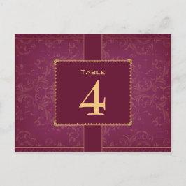Donkere framboos en gouden huwelijkstafel nummer briefkaart