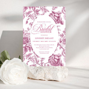 Donkere Fuchsia Toile Rozen Bruidsdouche Uitnodigi Kaart