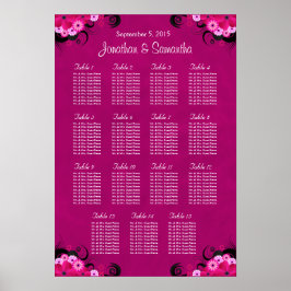 Donkere Fuschia Bloemenbruiloft 15 Tafelzitgrafiek Poster