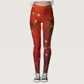 Donkere Galaxy Constellation Faux Gold Red Leggings (Voorkant)