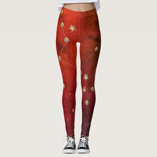 Donkere Galaxy Constellation Faux Gold Red Leggings (Voorkant)
