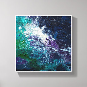 Donkere gebarsten abstracte textuur met blauw en s canvas afdruk