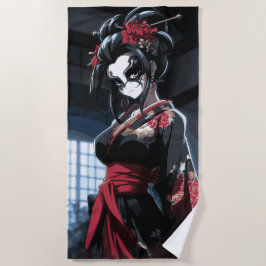 Donkere Geisha Portret Japanse Gotische Kunst Strandlaken