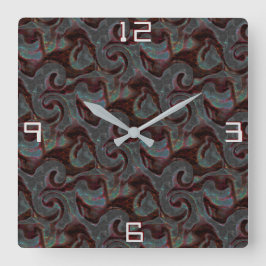 Donkere gekleurde geslepen spiraaldelen en -lijnen vierkante klok