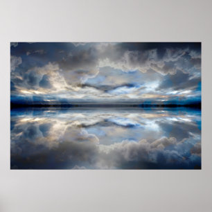 Donkere gereflecteerde wolken poster