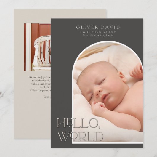 Donkere geslachtsneutrale Arch Foto geboortebekend Kaart (Voorkant / Achterkant)