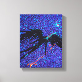 Donkere gevleugelde figuur die over de ruimte vlie canvas afdruk