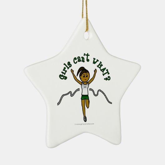 Donkere Girl Runner in Green Uniform Keramisch Ornament (Rechts)