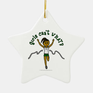 Donkere Girl Runner in Green Uniform Keramisch Ornament