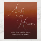 Donkere Glamour Boho Burnt Sinaasappel Bruiloft Wi Wijn Etiket (Enkel label)