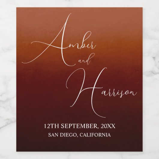 Donkere Glamour Boho Burnt Sinaasappel Bruiloft Wi Wijn Etiket (Enkel label)