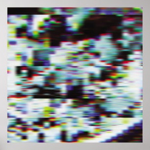 Donkere glitch achtergrond, illustratie. Zwart, bl Poster