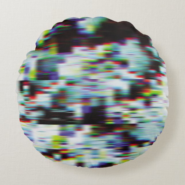 Donkere glitch achtergrond, illustratie. Zwart, bl Rond Kussen (Voorkant)