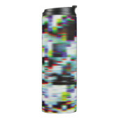 Donkere glitch achtergrond, illustratie. Zwart, bl Thermosbeker (Gedraaid links)