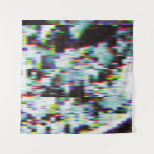 Donkere glitch achtergrond, illustratie. Zwart, bl Wandkleed