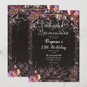 Donkere Glitter Glamour Lichtjes Quinceañera Kaart