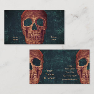 Donkere gothic Brown Skull Blauwgroen Textiel Tatt Visitekaartje
