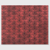 Donkere gothic Damask Floral Skull (zwart en rood) Cadeaupapier (Vlak)