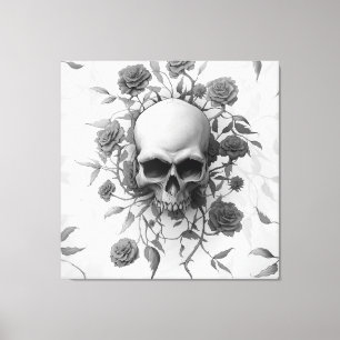 Donkere Gothic Floral Roos Skull Canvas Afdruk