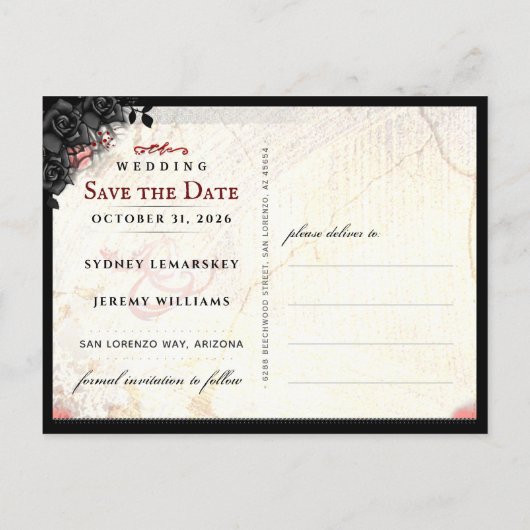 Donkere Gothic Halloween Save the Date Briefkaart (Achterkant)