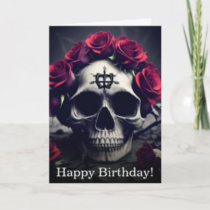 Donkere Gothic Macabre Roos Skull Birthday Kaart