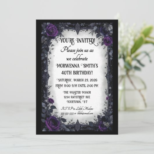 Donkere Gothic met Paarse Rozen Verjaardagsfeest Kaart (Staand voorkant)