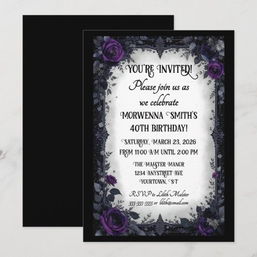 Donkere Gothic met Paarse Rozen Verjaardagsfeest Kaart (Voorkant / Achterkant)