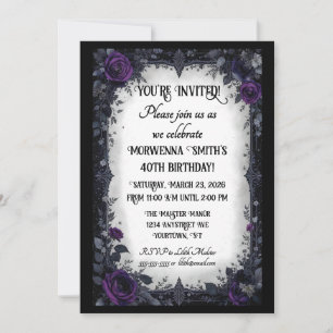Donkere Gothic met Paarse Rozen Verjaardagsfeest Kaart