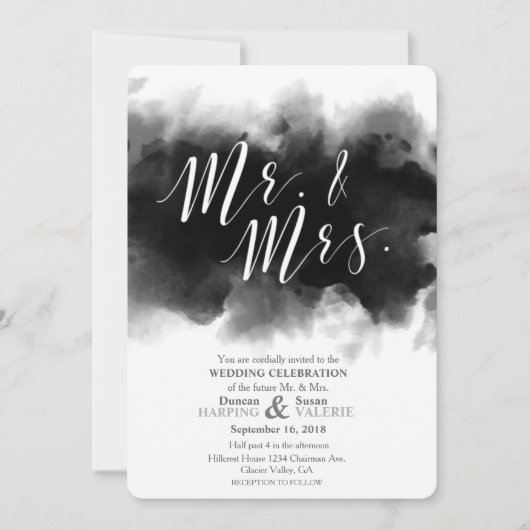 Donkere Gothic Mr. en Mrs. Waterverf Wedding Invit Kaart (Voorkant)