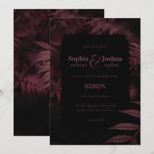 Donkere Gothic Plumb Leaves Black Wedding Handfast Kaart (Voorkant / Achterkant)