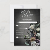 Donkere gothische mysterieuze gedempte bloemige ve RSVP kaartje (Voorkant)