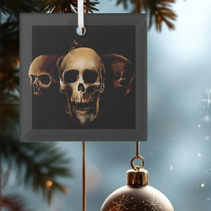 Donkere Gothische Schedels Menselijk Zwart Trio We Glas Ornament