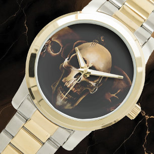 Donkere Gothische Schedels Menselijk Zwarte Trio W Horloge