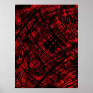 Donkere Gotische Abstracte Wandkunst Rood en Zwart Poster