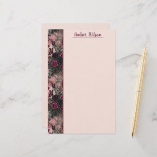 Donkere Gotische Bloem- en Vlinderpatroon Briefpapier