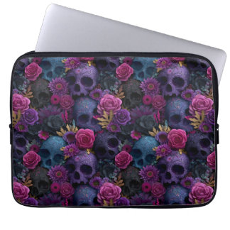 Donkere gotische bloemenschedel naadloos patroon laptop sleeve