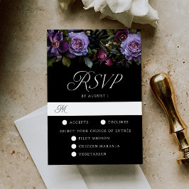 Donkere Gotische Bloemige Trouwmaaltijd Keuze RSVP Kaartje