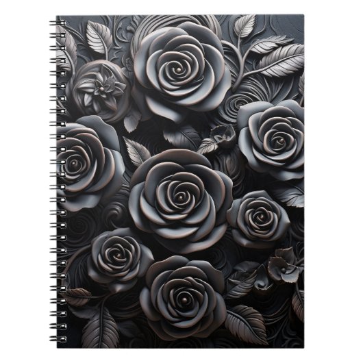 Donkere Gotische Boho Zwarte Rozen Bloemstuk Notitieboek (Voorkant)