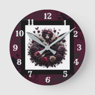 Donkere Gotische Bos Fee Bloemrozen Burgundy Ronde Klok