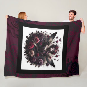 Donkere gotische bosfee bloemrozen burgundy fleece deken