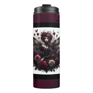 Donkere Gotische Bosfee Bloemrozen Burgundy Thermosbeker