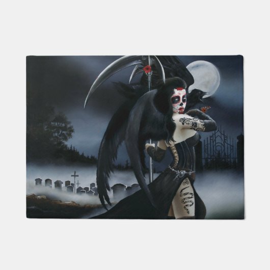 Donkere Gotische Engel Dood Schedel Suiker Fantasy Deurmat (Voorkant)