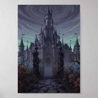 Donkere Gotische Gehaunted Kasteel IJzeren Hekken Poster