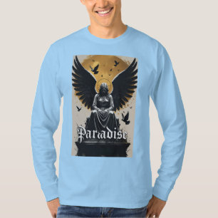 Donkere gotische hemelontwerp met halo en vleugels t-shirt