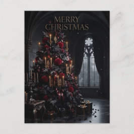 Donkere gotische kerstboom in een kasteelinterieur briefkaart