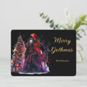 Donkere gotische kerstman en rendier kerst feestdagenkaart (Staand voorkant)