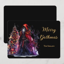 Donkere gotische kerstman en rendier kerst feestdagenkaart