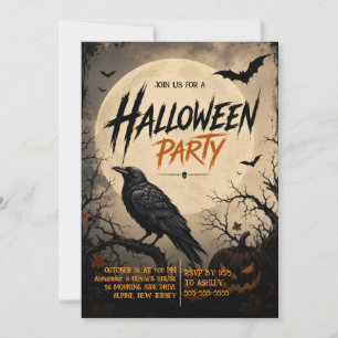 Donkere Gotische Kraai Halloween-feestuitnodiging Kaart